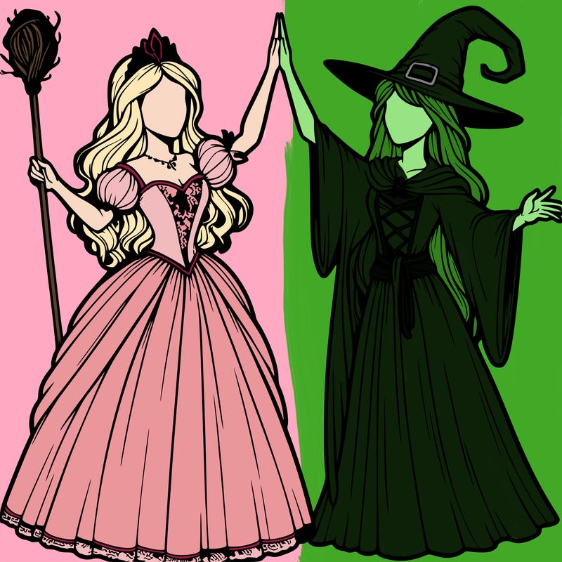 detailed realistic split of a princess and a witch