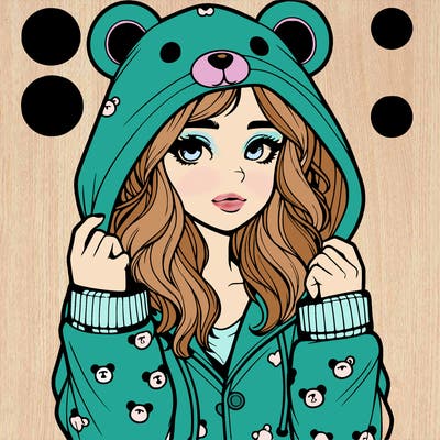 realistic girl in a animal pjs hoodie