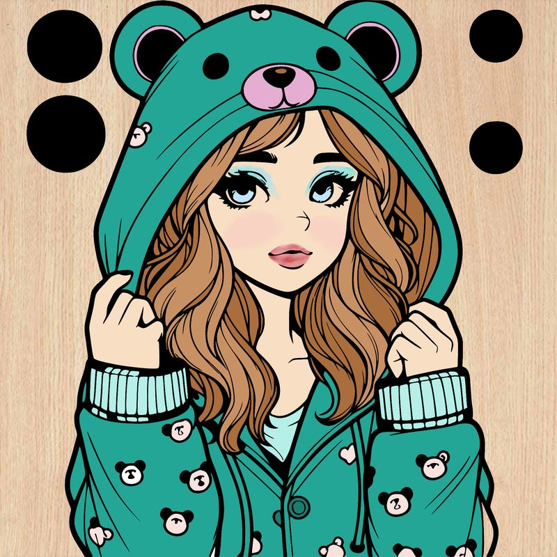 realistic girl in a animal pjs hoodie