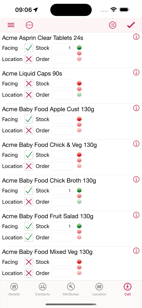 Purveyance - Purveyance app interface displaying product stock and order management for field sales representatives