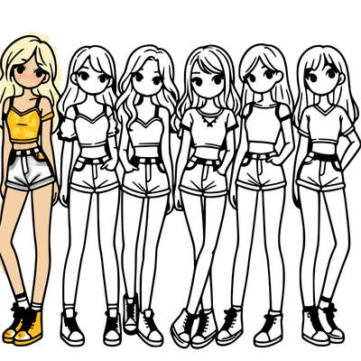 a group of girls wearing crop tops and shorts