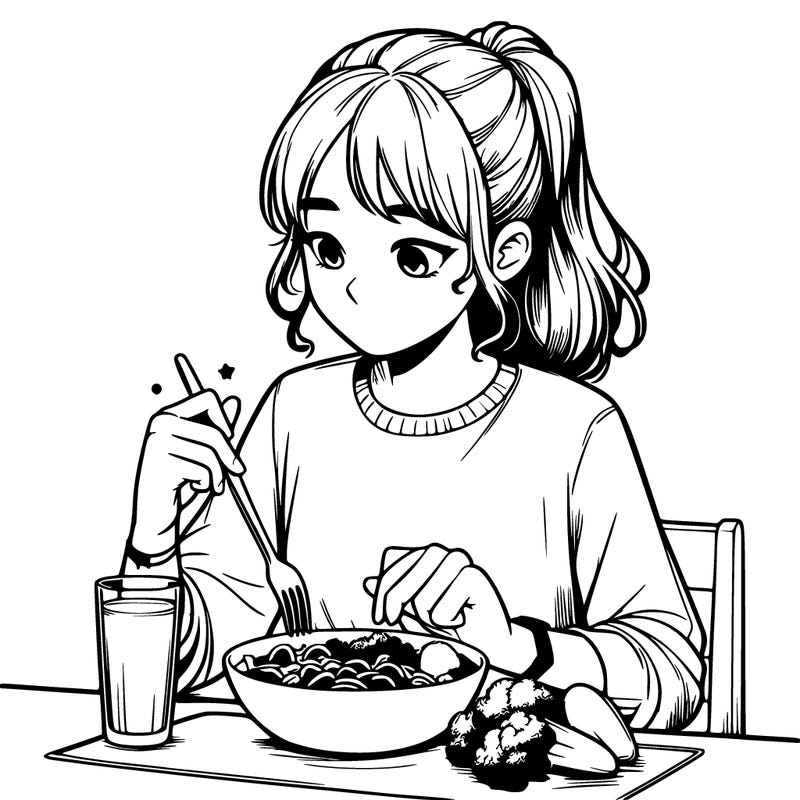 realistic girl eating dinner
