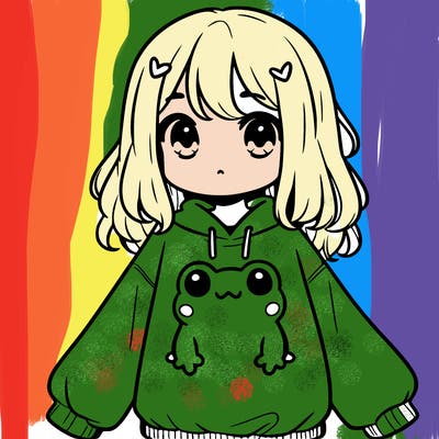 girl wearing frogging sweatshirt