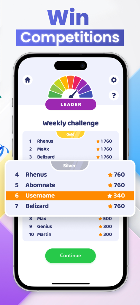Word Connect - Top Association - Weekly challenge leaderboard in Word Connect app showing gold and silver rankings
