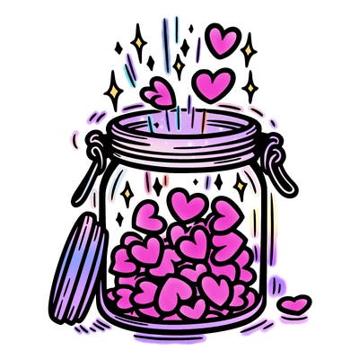 a jar filled with glowing hearts slowly opening and releasing them.