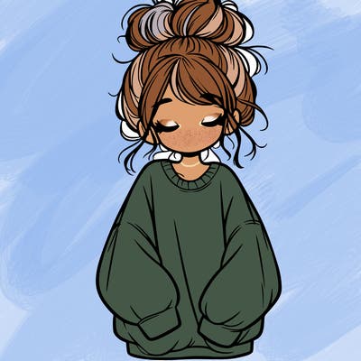 girl with baggy sweatshirt and messy bun