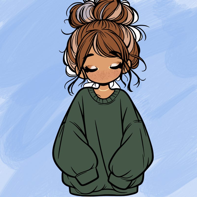 girl with baggy sweatshirt and messy bun