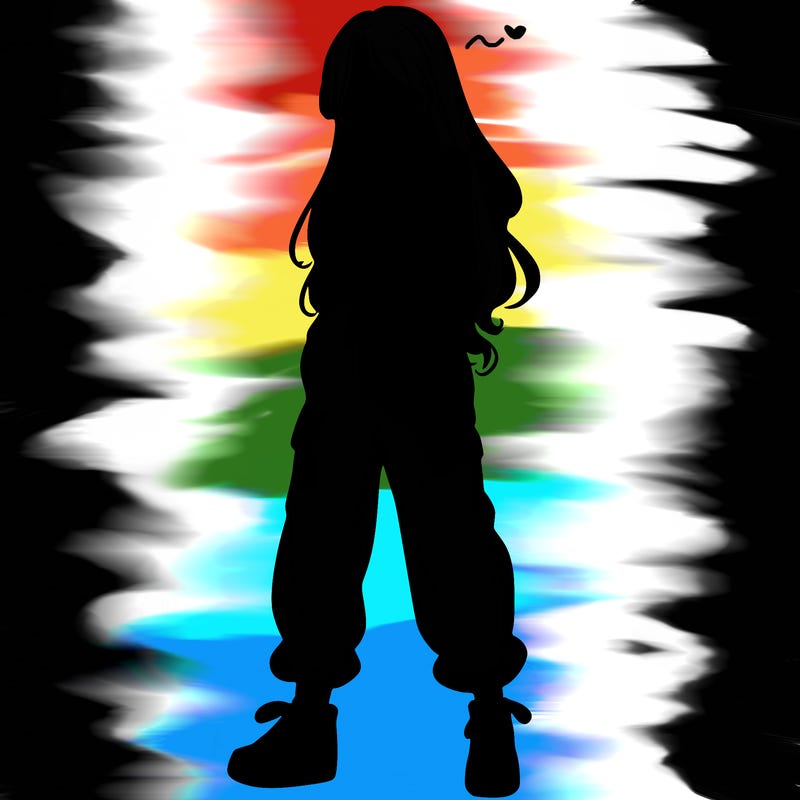 girl in baggy pants crop top and long hair