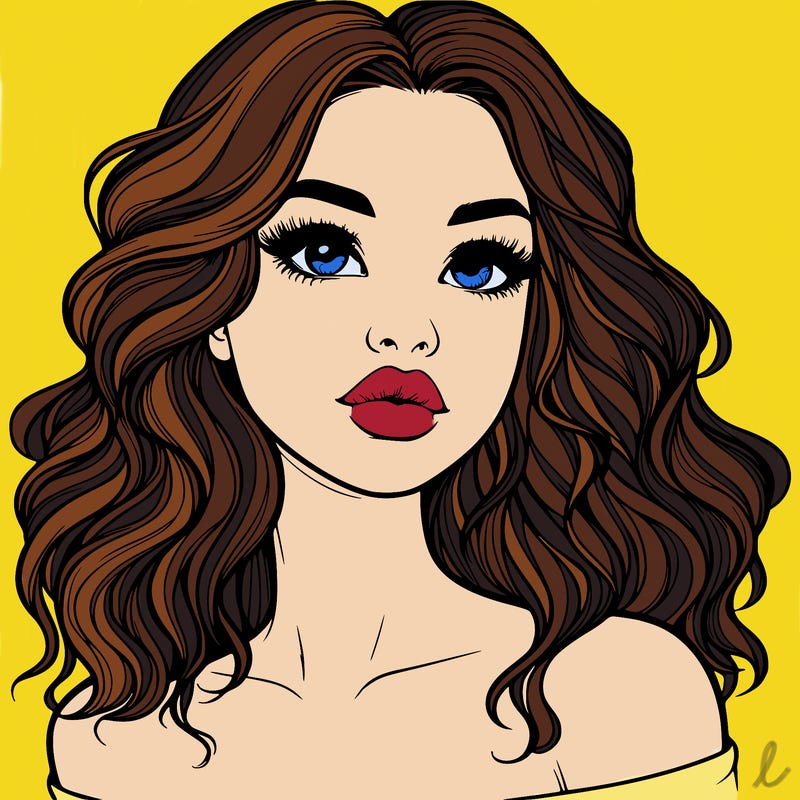 realistic girl with wavy hair and lips