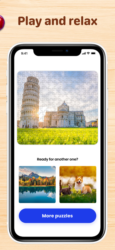 A completed jigsaw puzzle of the Leaning Tower of Pisa on a mobile phone screen.