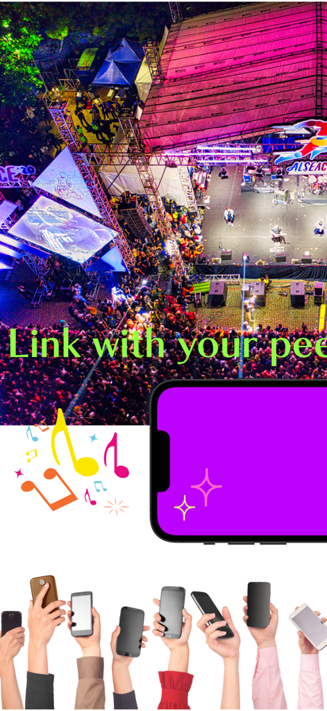 Multidão de pessoas em um show usando seus telefones para um show de luzes coloridas sincronizadas.