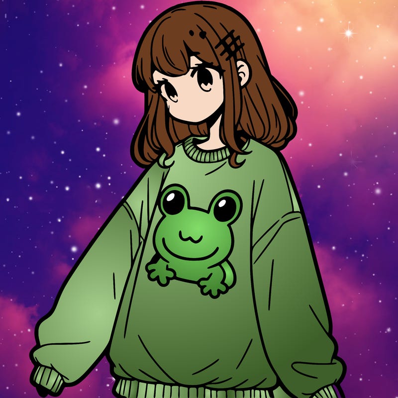 girl wearing frogging sweatshirt