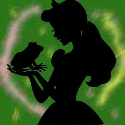 a shadow of a princess holding a frog realistic