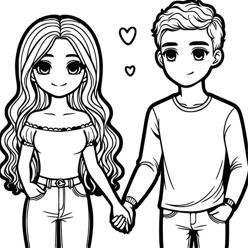 a couple holding hands and the girl with long wavy hair and the guy with a buzz cut