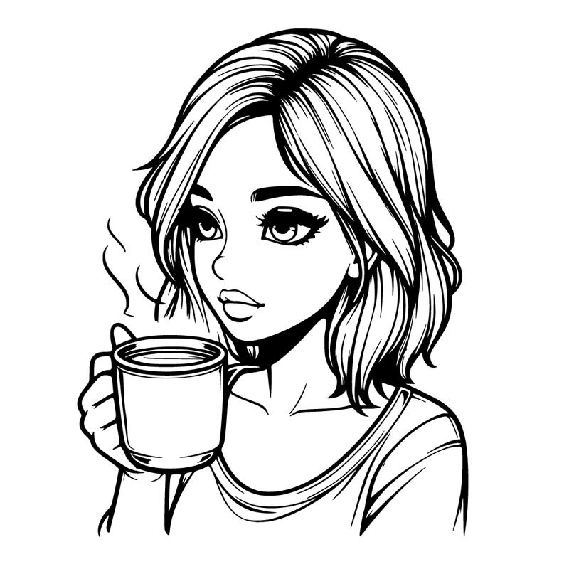 realistic girl drinking coffee
