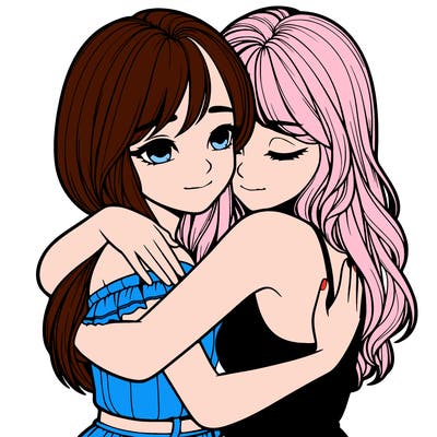 realistic girls hugging