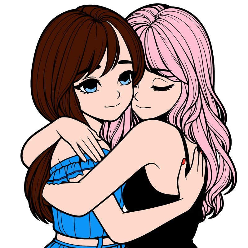 realistic girls hugging