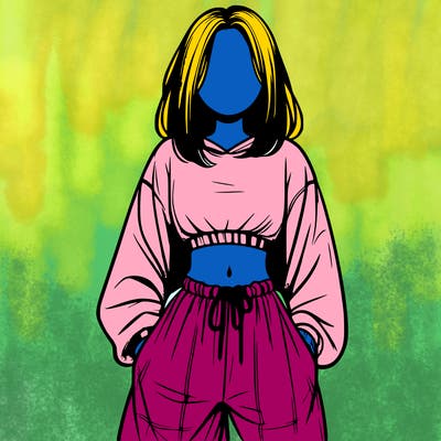 realistic girl faceless with baggy pants and a crop top