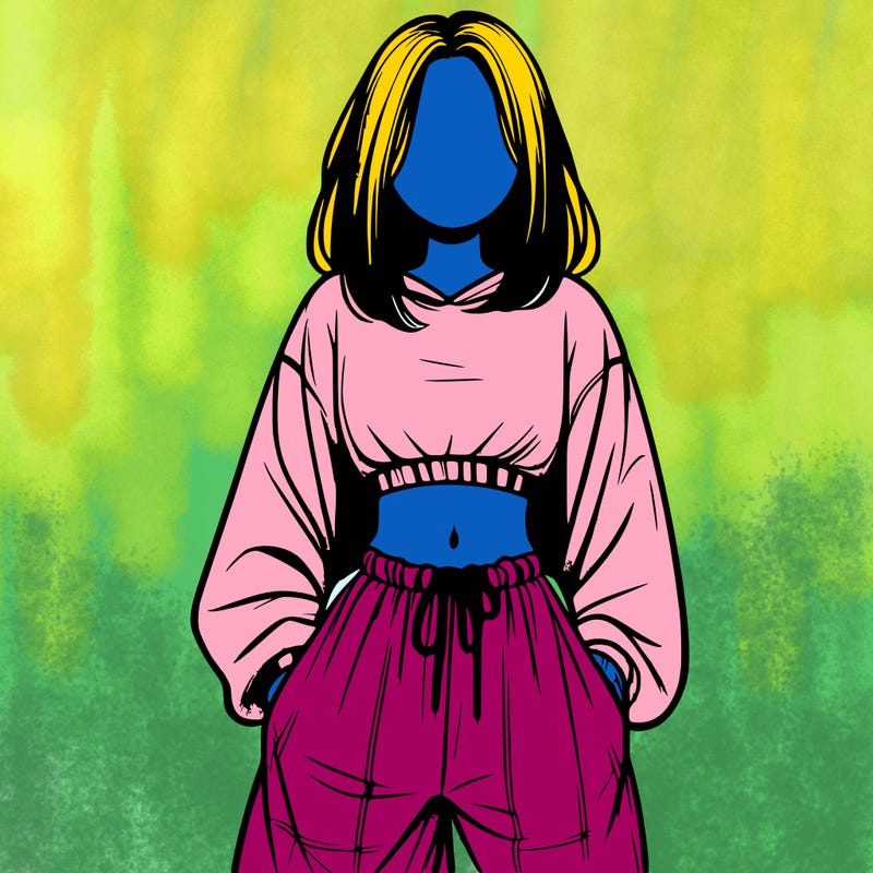 realistic girl faceless with baggy pants and a crop top