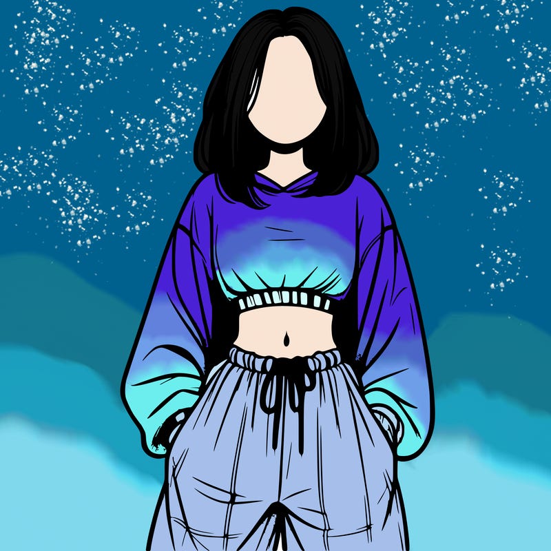 realistic girl faceless with baggy pants and a crop top