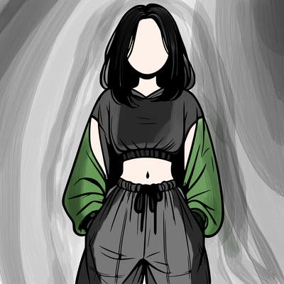 realistic girl faceless with baggy pants and a crop top