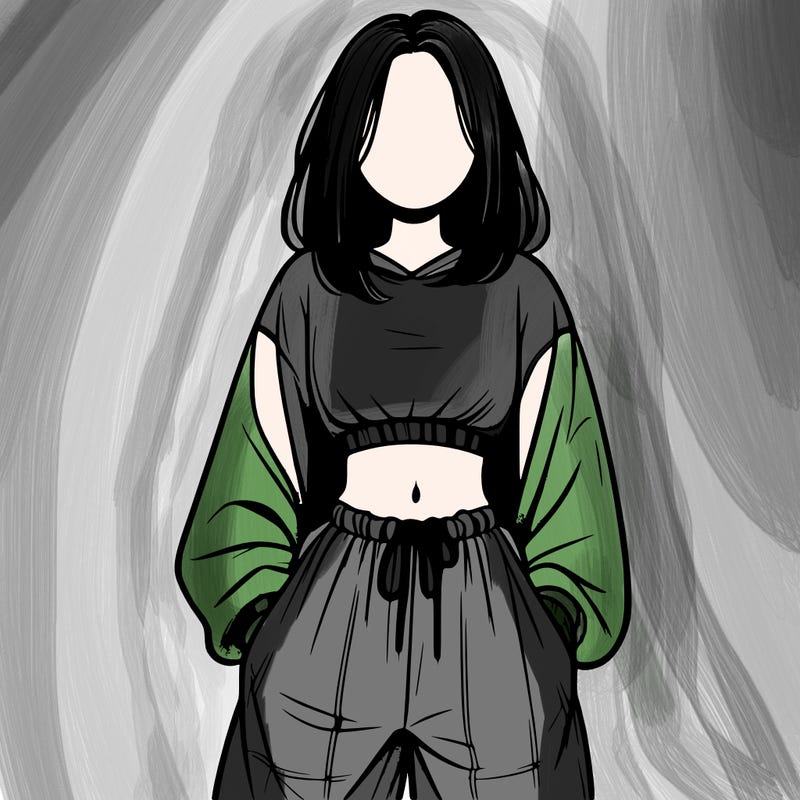 realistic girl faceless with baggy pants and a crop top