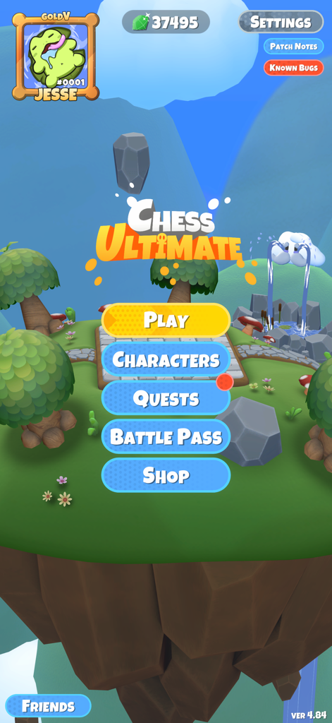 Chess Ultimate - Menú principal del juego móvil Chess Ultimate con gráficos coloridos y perfil de personaje