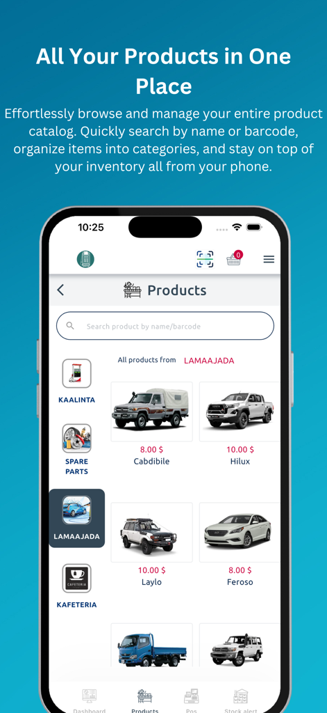 MAKHAL - Interfaz de la aplicación móvil que muestra un catálogo de productos con barra de búsqueda, categorías y listados de vehículos con precios