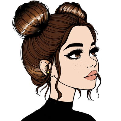 realistic girl with buns on the top of her head