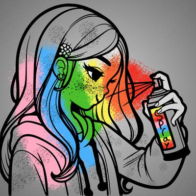 a realistic girl spray painting