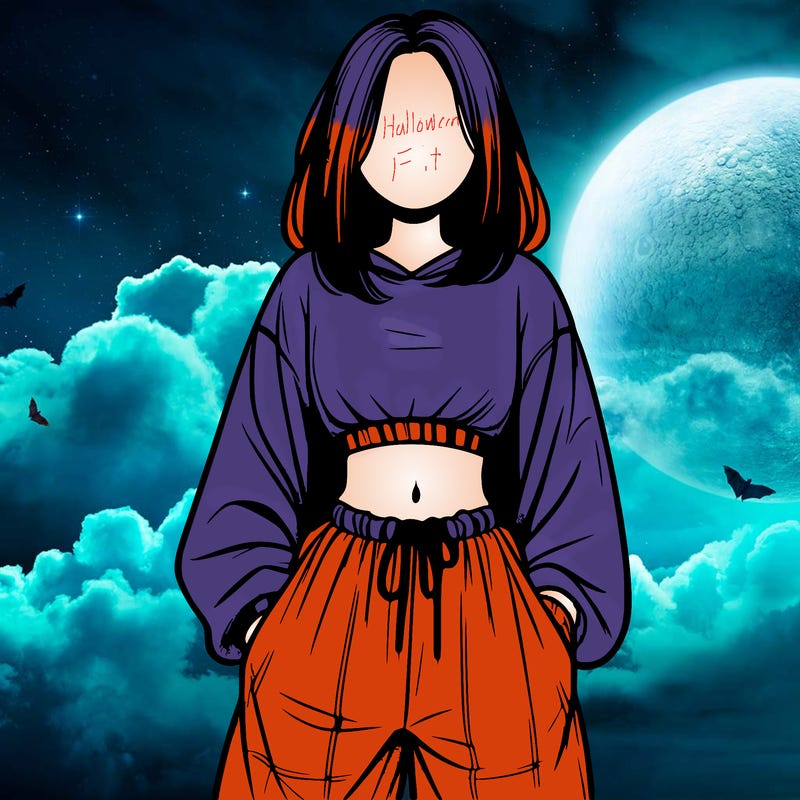 realistic girl faceless with baggy pants and a crop top