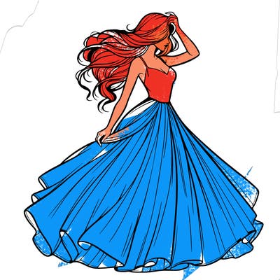 realistic woman with dress flowing in the wind