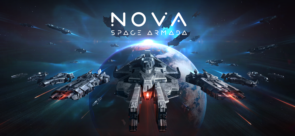 Una flota de naves espaciales tácticas orbitando un planeta en el juego Nova Space Armada