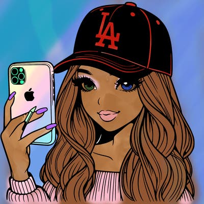 beautiful girl with los angeles cap and iphone