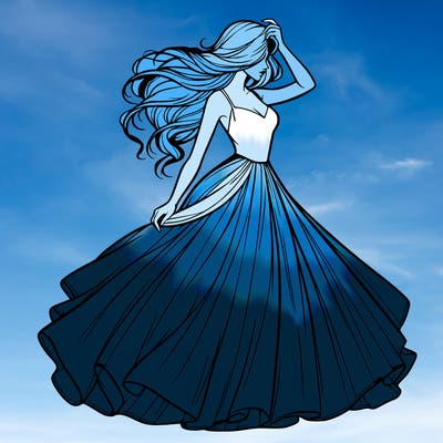 realistic woman with dress flowing in the wind
