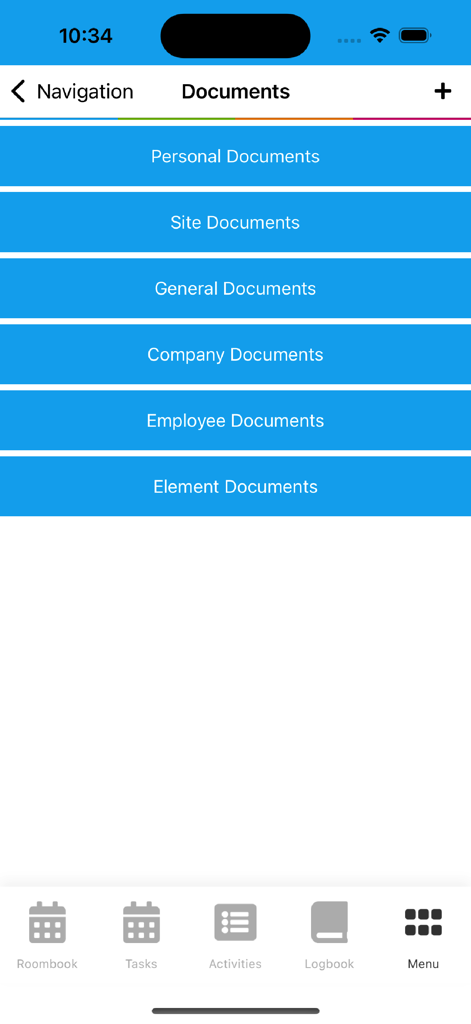 FacilityApps - Mobile application interface of FacilityApps showing categories for document management including company and employee documents