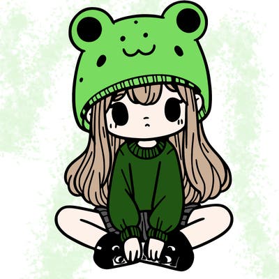 a girl wearing a frog hat and some frog socks