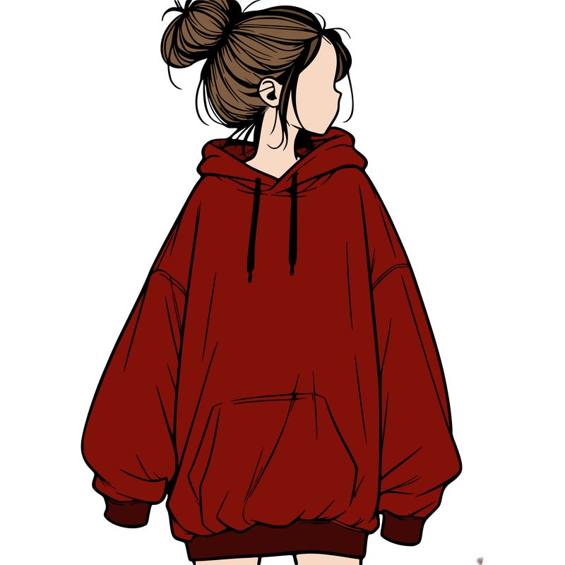 realistic girl with a oversized sweatshirt on and a bun