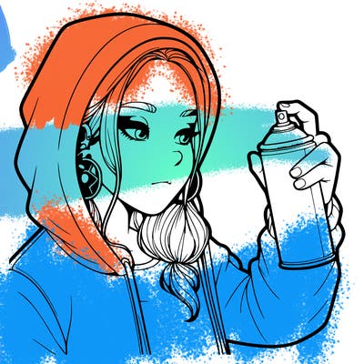 a realistic girl, spray painting