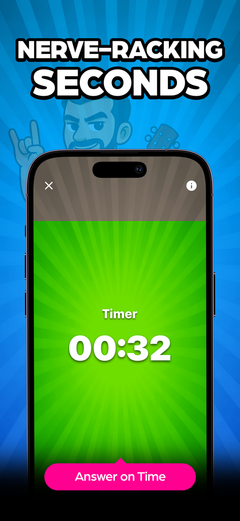 Smartphone screen displaying a 32 second countdown timer in the Imposter Game app.