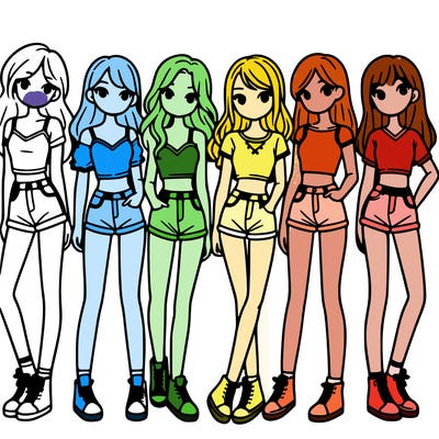 a group of girls wearing crop tops and shorts