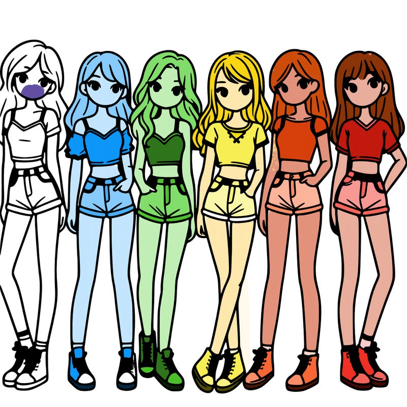 a group of girls wearing crop tops and shorts