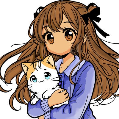 girl holding a cat anime