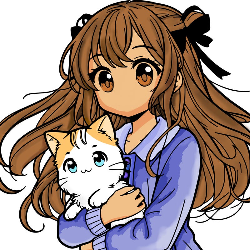 girl holding a cat anime