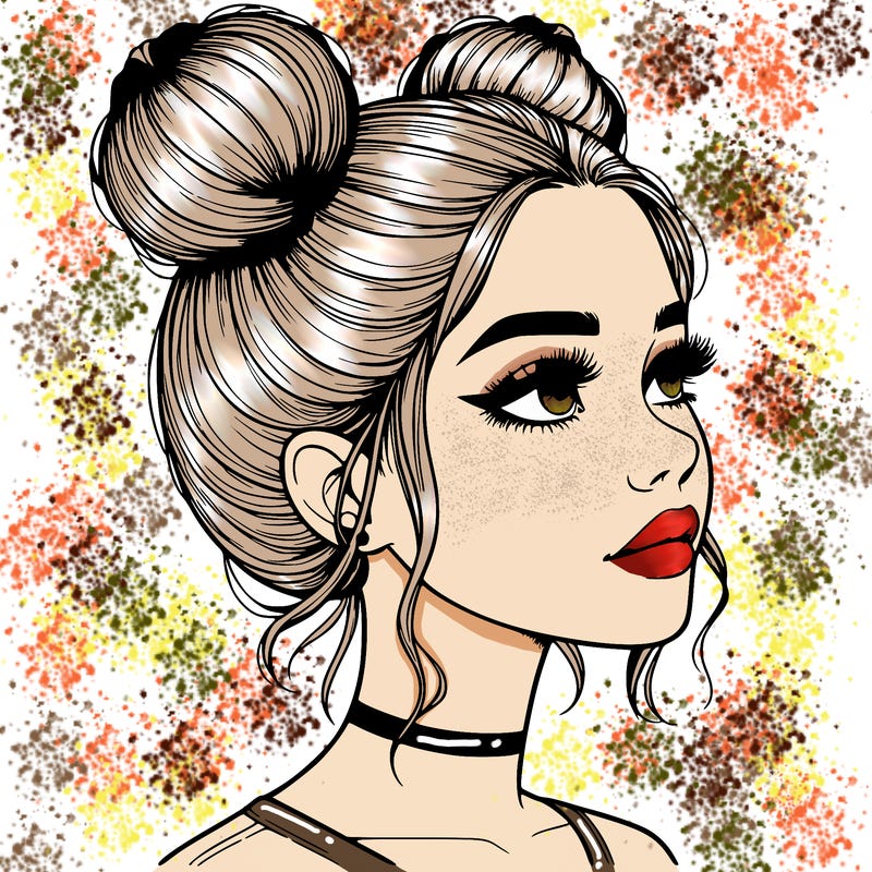 realistic girl with buns on the top of her head
