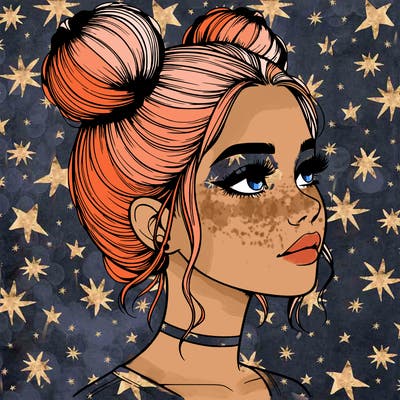 realistic girl with buns on the top of her head