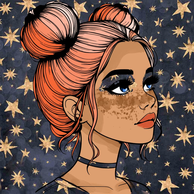 realistic girl with buns on the top of her head