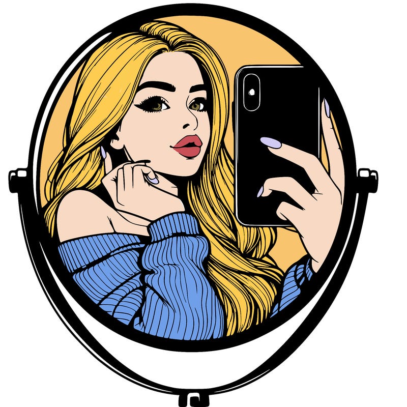realistic girl taking mirror selfie beautiful