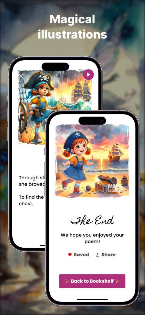 Magic Bookshelf: AI Stories - Vibrant AI-generated pirate illustrations for children in the Magic Bookshelf app