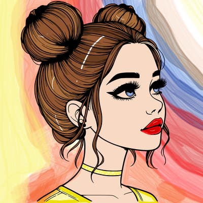 realistic girl with buns on the top of her head